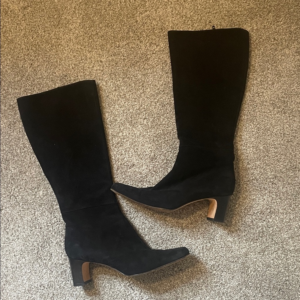 Talbots suede Knee-High heeled Boots Sz 9.5 black full zipper  Made in Italy